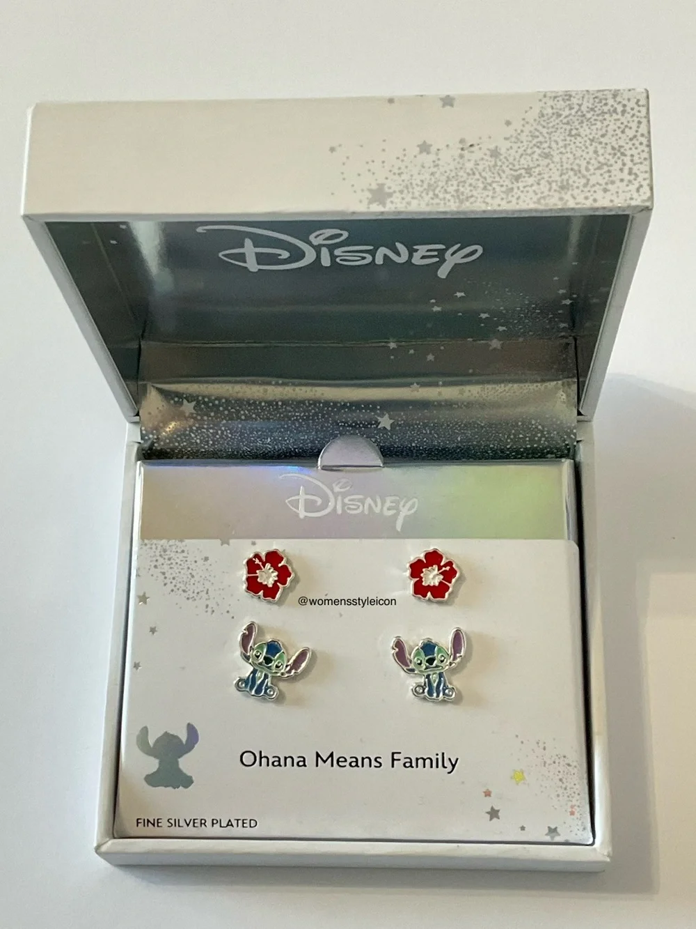 Disney Jewelry | Stitch & Red Hibiscus Enamel Stud Earring Set